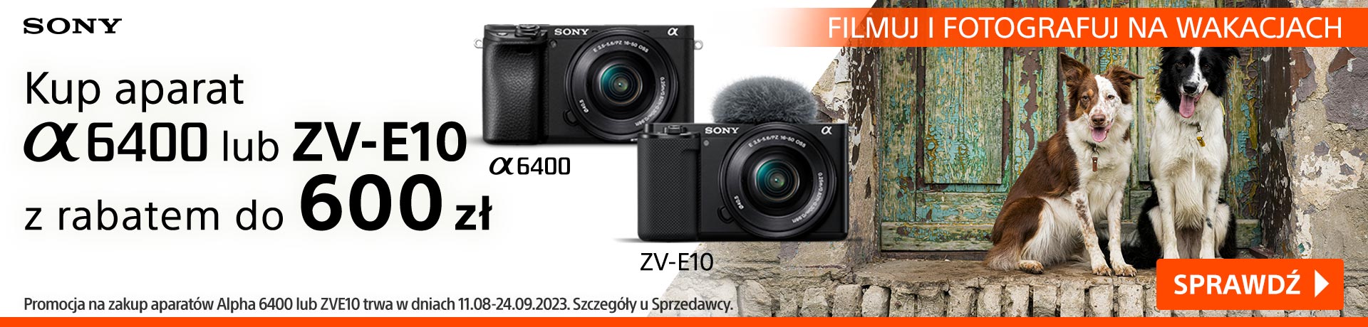 Rabat do 600 zł na aparaty Sony ZV-E10 i A6400